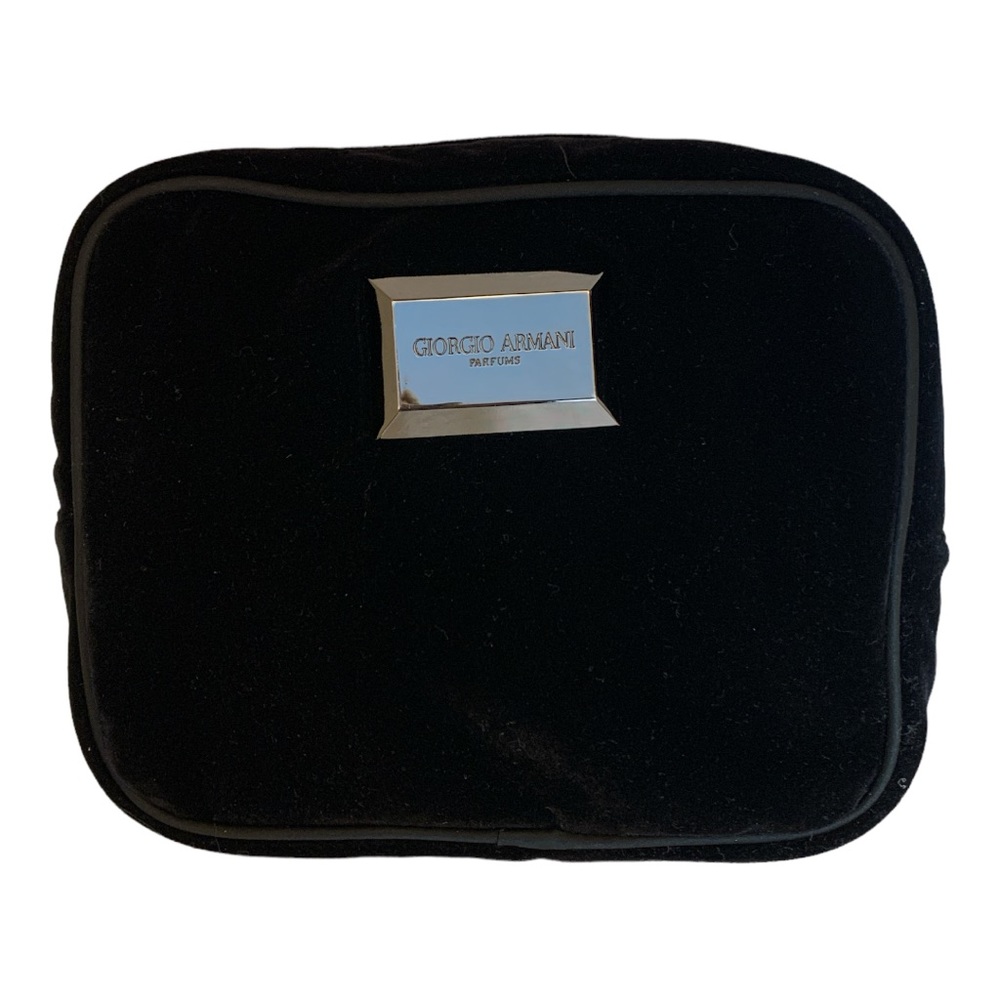 Giorgio Armani Black Velvet Cosmetic Bag with Silver Plaque